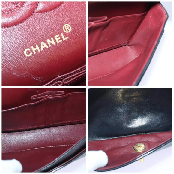 CHANEL Matelasse Turn Lock Chain Shoulder Bag Lamb Skin Black CC Auth yk15263A - Picture 15 of 16